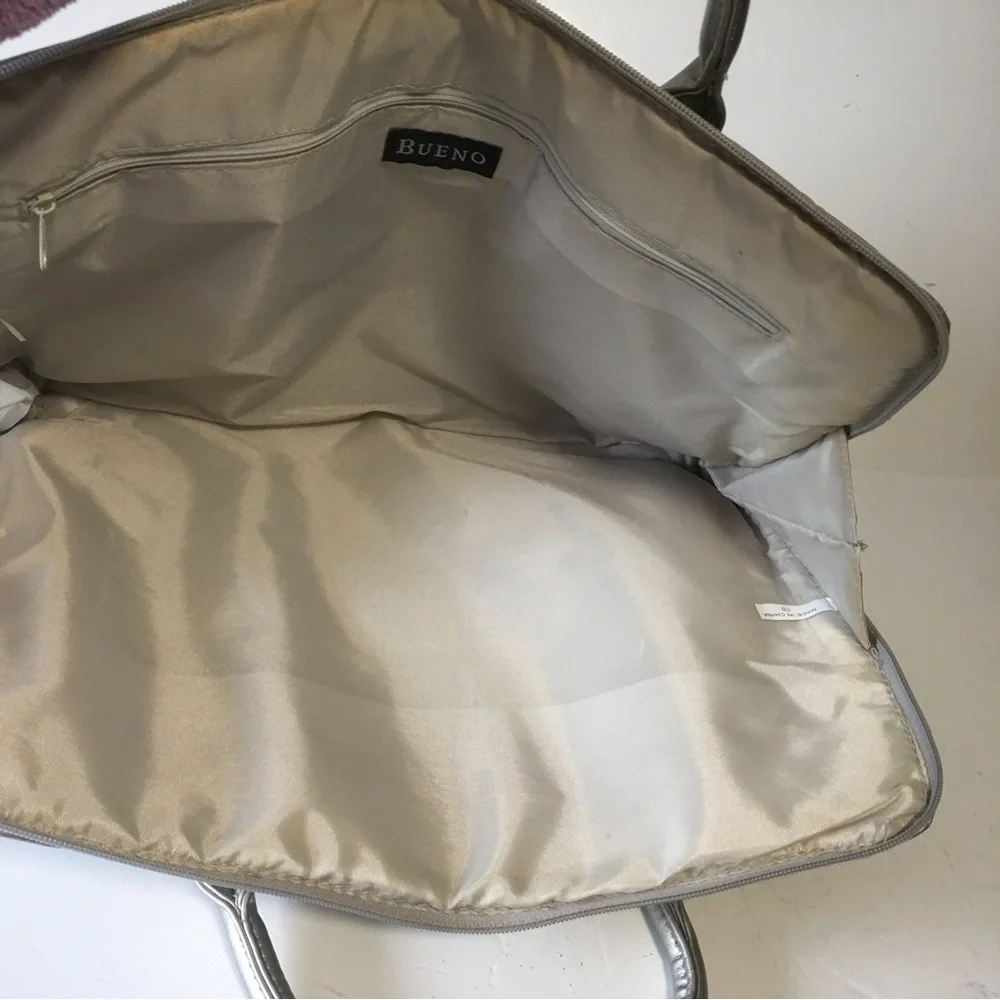 BUENO embellished laptop crossbody metallic bag silver/gray Gold beads SA…